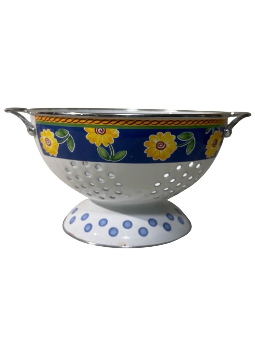 Vintage Villeroy & Boch Twist Clea Colander Floral Blue Yellow 90s Kitchen Y2K